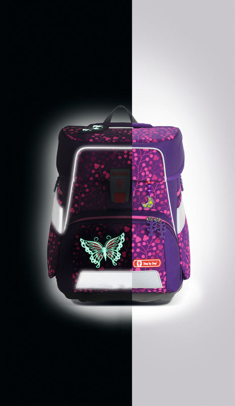 Step by Step Schulrucksack-Set SHINE – 5-teilig – Butterfly Night Ina – 28,0×37,0×20,0 cm