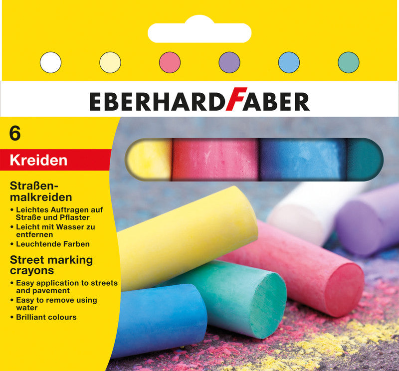 Eberhard Faber Runde Strassenmalkreiden – bunt – 6 Farben – für Strasse
