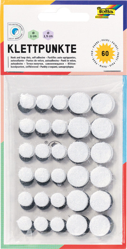 Folia Klettpunkte – selbstklebend, Ø 10 + 15 mm, farbig sortiert, 60 Stück