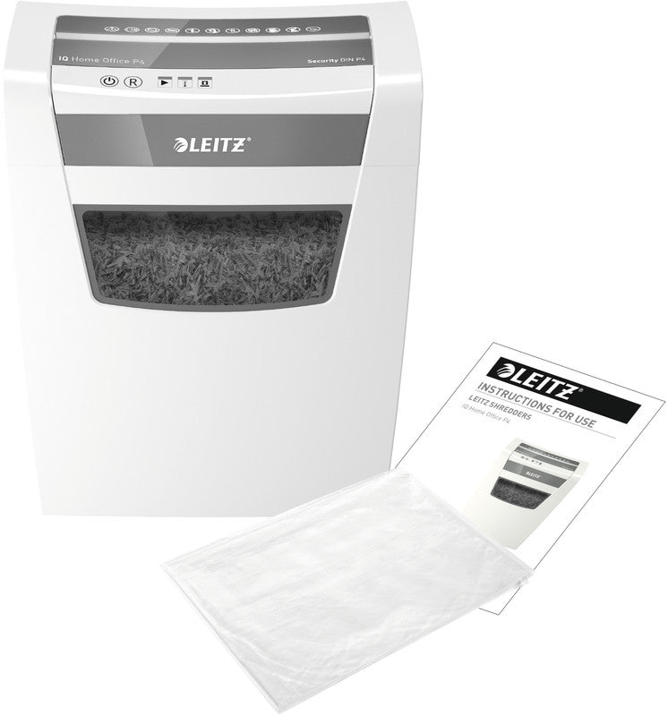 Leitz IQ Home Office – Aktenvernichter, DIN P-4, Partikelschnitt 4 × 28 mm, 10 Blatt, 23 l, A4