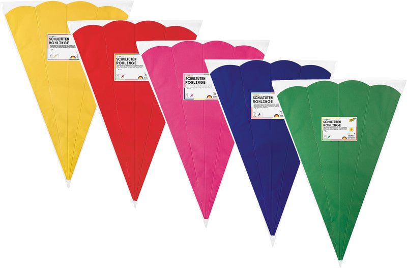 Folia Schultüten-Rohlinge – 10 Stück – mehrfarbig – Ø 200 × H 680 mm