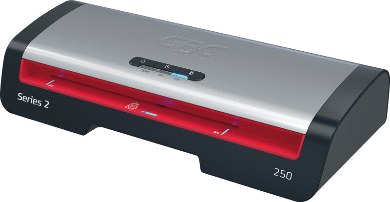 GBC Laminiersystem 250 Laminiergerät A4 – 2-Rollen, 75–125 µm, Aufheizzeit 1 Min., 500 mm/min, Silber