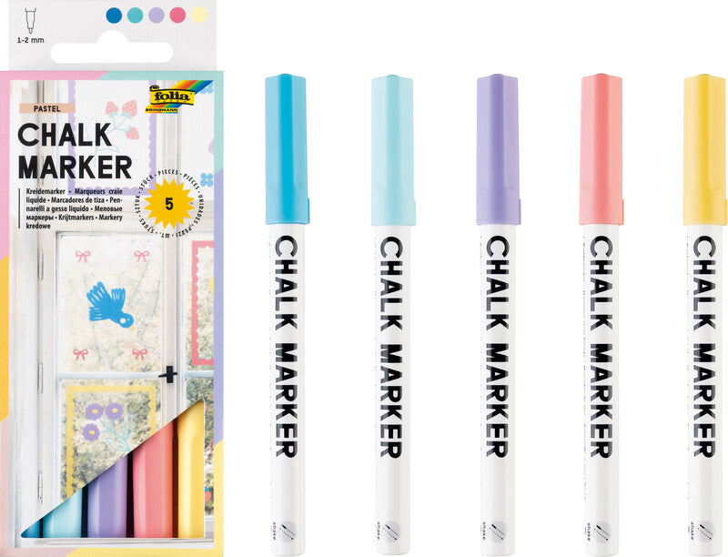 Folia Kreidemarker – Rund, 1–2 mm – 5er-Set, Pastell (blau, hellblau, helllila …)
