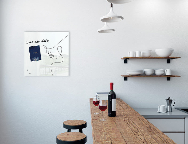 Sigel Whiteboard – 48 × 48 cm, Glas, magnetisch, Wandmontage, inkl. Magnete, Montagesatz