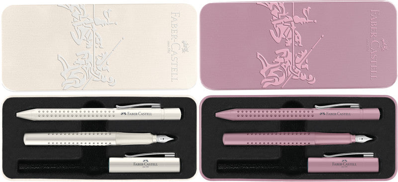 Faber-Castell Grip 2010 Schreibset – Kugelschreiber 0,5 mm & Füllfederhalter M – Blau – Metalletui