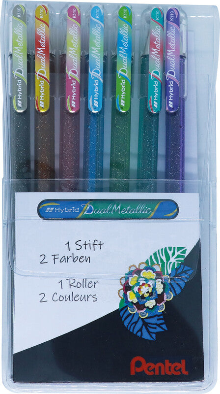 Pentel Gelschreiber 7er Etui – 7 Farben, 1 mm, für dunkles Papier, Kappe