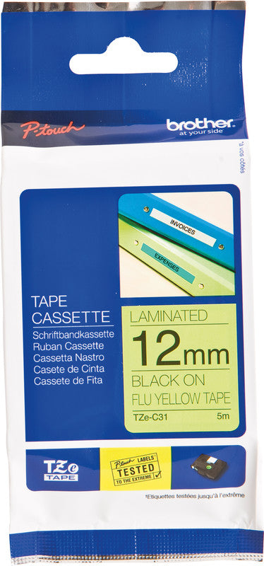 Brother Schriftband – 12 mm × 5 m, fluo gelb, schwarz