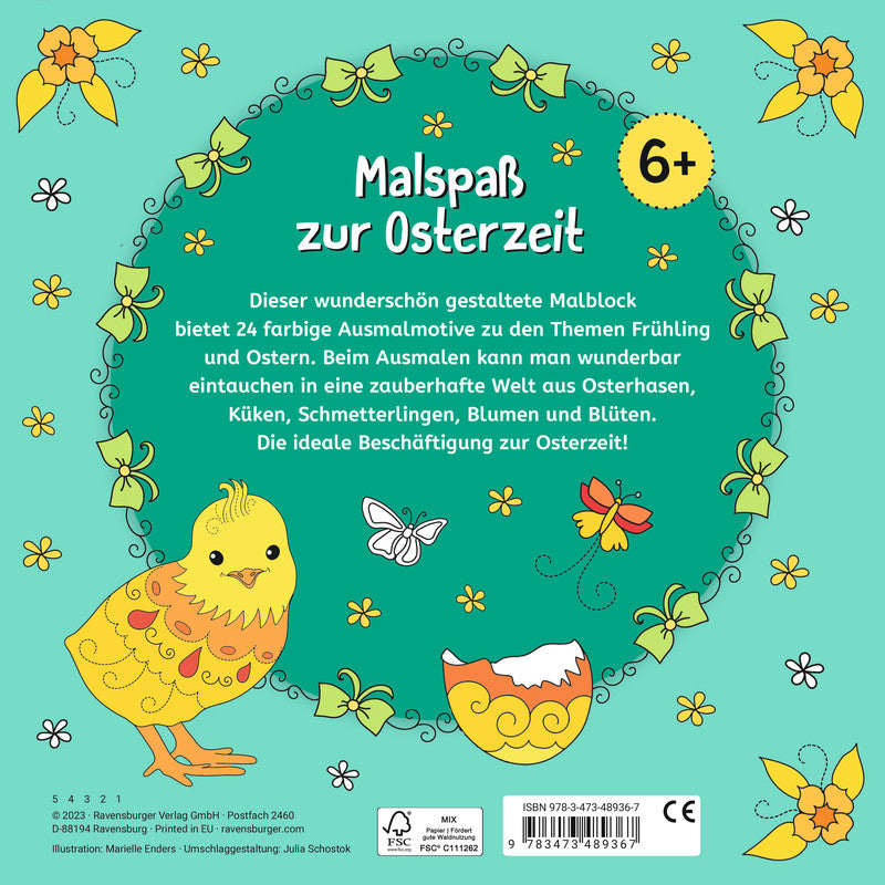 Ravensburger Frohe Ostern Malblock, Papier, 22 × 22 cm, Mehrfarbig, ab 6 Jahren