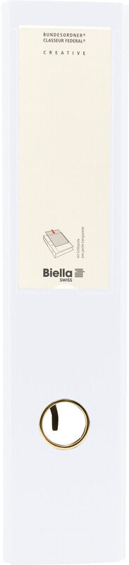 Biella Bundesordner Creative – A4 hoch – 2-Ring Hebelmechanik, Rücken 70 mm – Weiss, mit Sichttasche, FSC