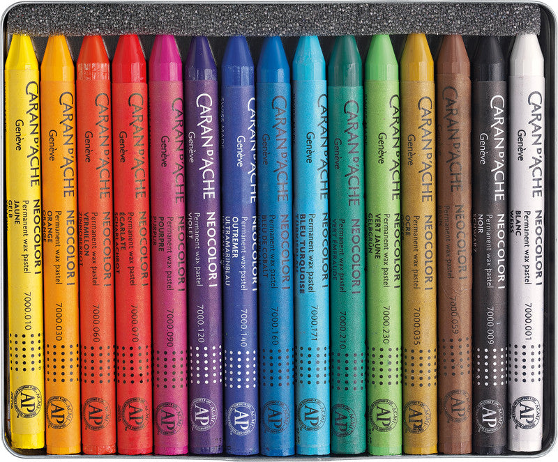 Caran d-Ache Caran d'Ache Neocolor I Farbstifte-Set – 15 Farben, Mine Ø 8,6 mm, Metallschachtel