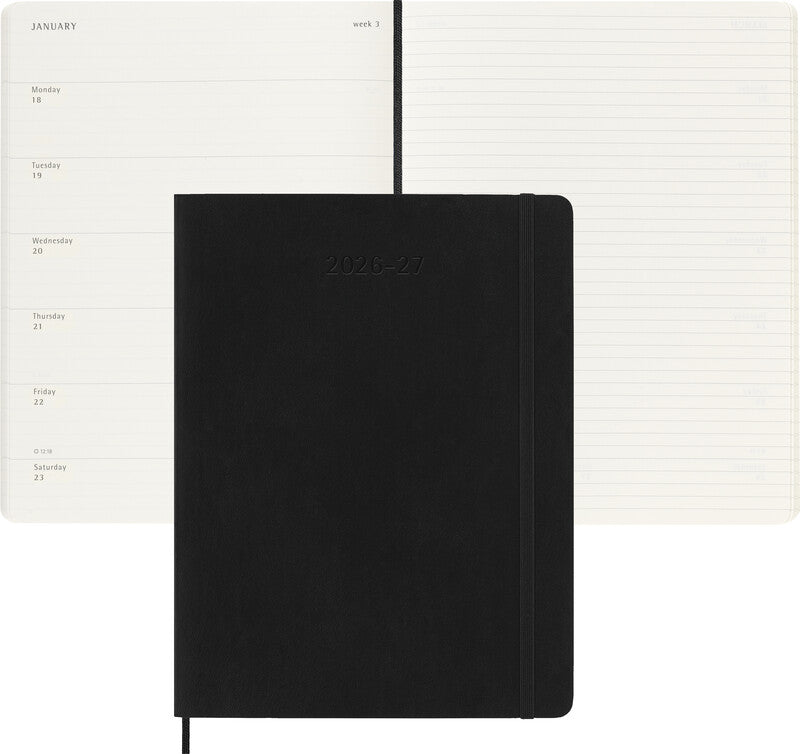 Moleskine Softcover Schüleragenda – 1 Woche/1 Seite, gebunden, 19 × 25 cm, 18 Monate Juli–Dezember, Schwarz, FSC