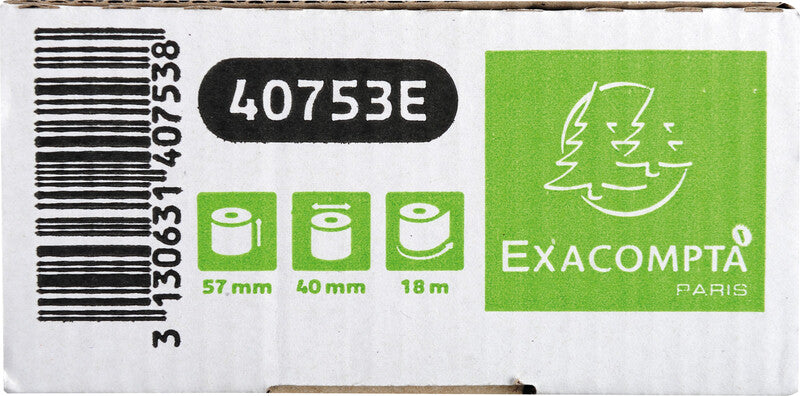 Exacompta Thermorolle 57 × 40 × 12 mm, 18 m, 52 g/m², phenolfrei, weiss