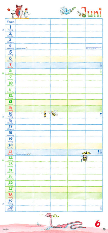 Heye Familienplaner Helme Heine – für Familien – 5 Spalten – Deutsch – 2026 – Spiralbindung – 21 × 45 cm