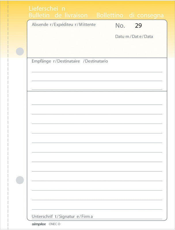 Simplex Formularblock – Lieferschein, mehrsprachig, 50 Blatt, A5