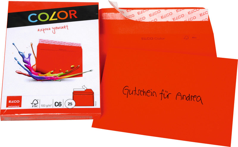 Elco Couvert C6, ohne Fenster, selbstklebend, intensivrot, 100 g/m² – 25 Stk.