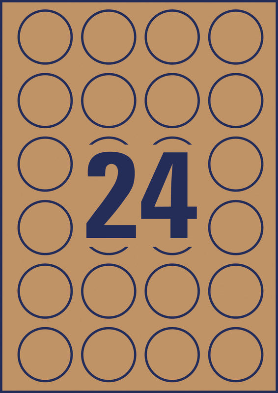 Avery Druckeretiketten, Ø 40 mm, braun, Kraftpapier, permanent, 25 Blatt (600 Etiketten)