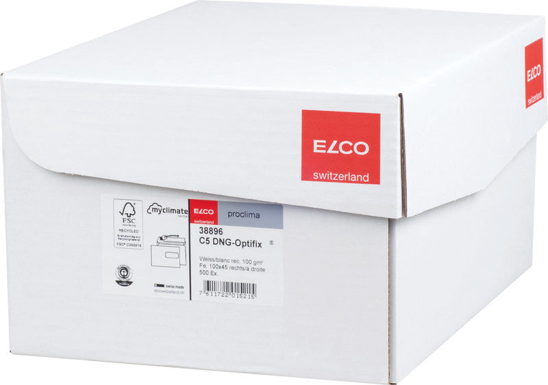 Elco Couvert C5 (229 × 162 mm), mit Fenster, haftklebend (Optifix), weiss, 100 g/m² – 500 Stk.