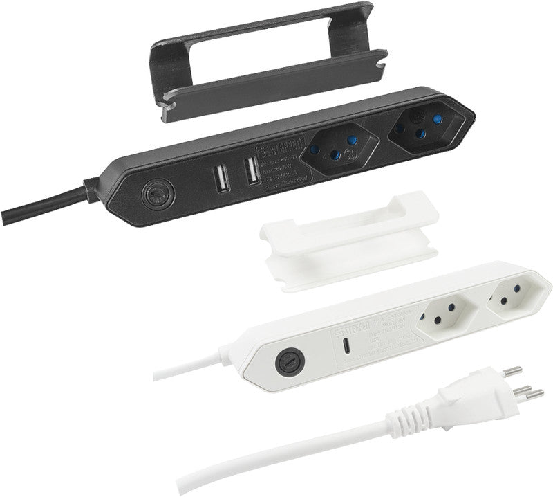 Steffen Steckdosenleiste IQ – 1,50 m, Kunststoff, Weiss, 2 x T13-Steckdosen, USB-C PD 18 W, Kinderschutz