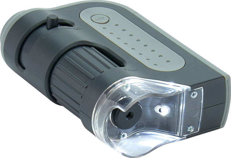 Carson MicroBrite Plus Taschenmikroskop – 60–120×, LED, grau