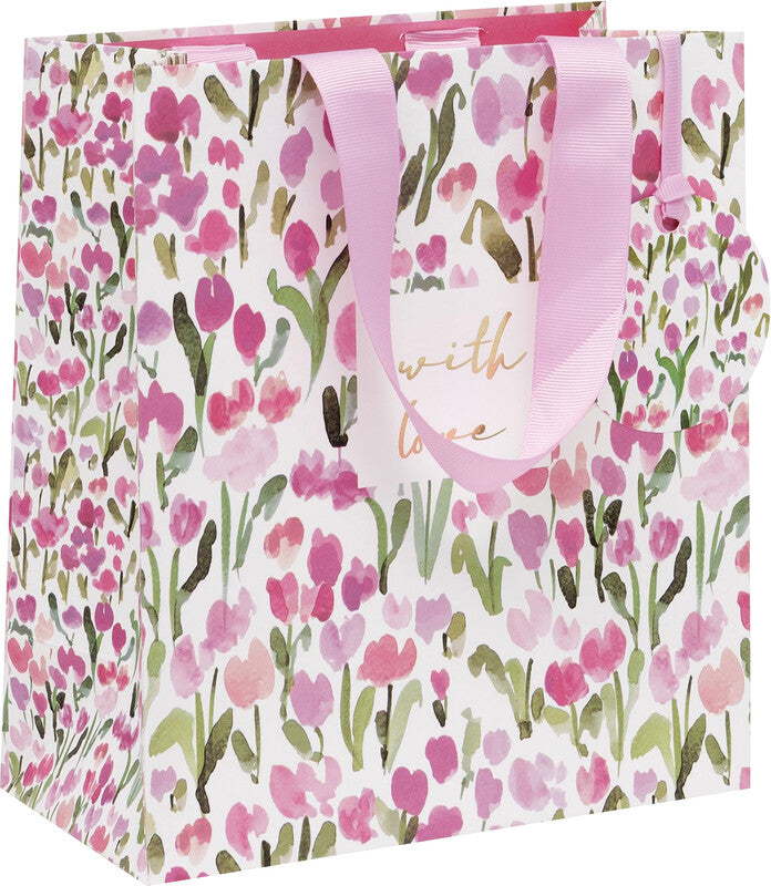 Glick Geschenktasche 'Tulip Tales' – 20 × 10 × 22,5 cm, Papier, mit Satinband, mit Folienprägung, mehrfarbig