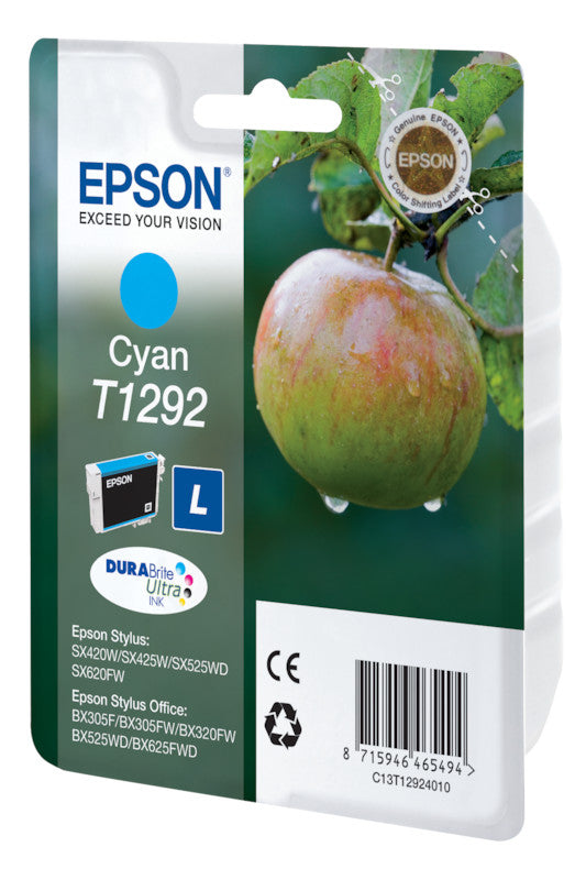 Epson Tintenpatrone T1292, Cyan, 460 Seiten – für Inkjetdrucker/Multifunktionsgeräte