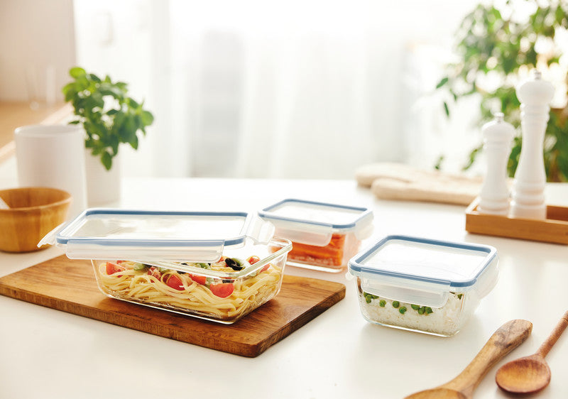 Rotho Glasbehälter Clic & Lock – 0,5 l – eckig – 16 × 7,8 × 12 cm – Borosilikatglas – transparent