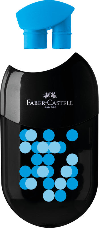 Faber-Castell Spitzer – manuell, 2-Loch, mit Behälter, für Blei- & Buntstifte 8 & 11 mm, Kunststoff