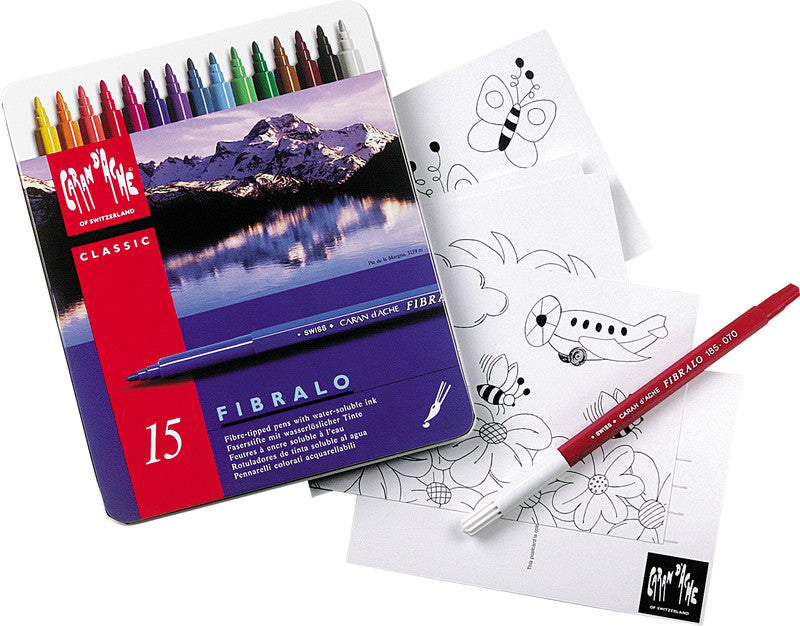 Caran d-Ache Caran d'Ache – Filzstifte Fibralo, Strichbreite 2,8 mm, auswaschbar, 15 Farben