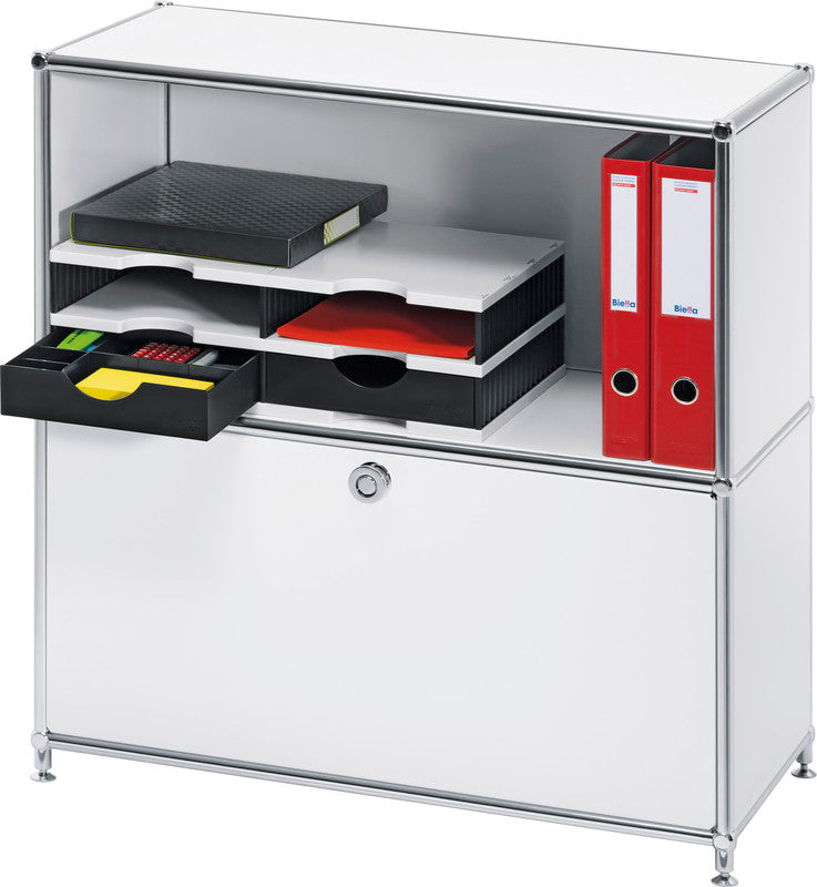 Styro Briefkorb – mit Griffausschnitt, mit Beschriftungsfeld, schwarz/grau, B 485 × H 153 × T 331 mm