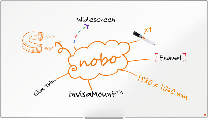 Nobo Whiteboard – 189 × 107 cm, Emaille, magnetisch, Aluminiumrahmen, Wandmontage