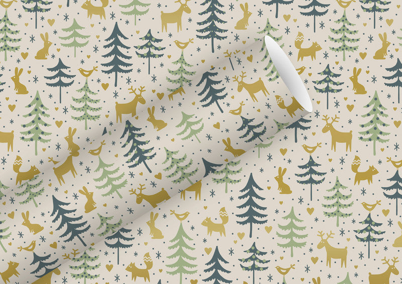 Braun + company Geschenkpapier Rolle – Forest Friends, Weihnachten – 70 cm × 2 m – Salbei/Indigo, 80 g/m2