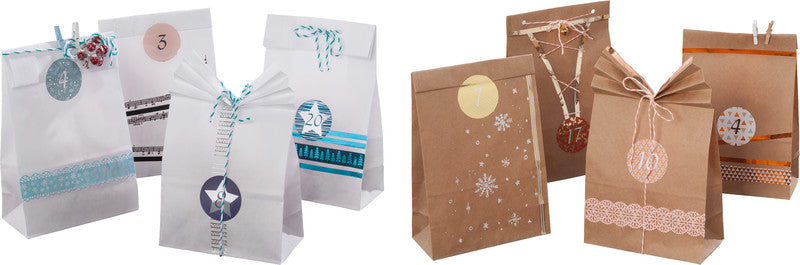 Folia Adventskalender-Set Geschenktüten – 24 Papiertüten – 100 × 175 × 55 mm