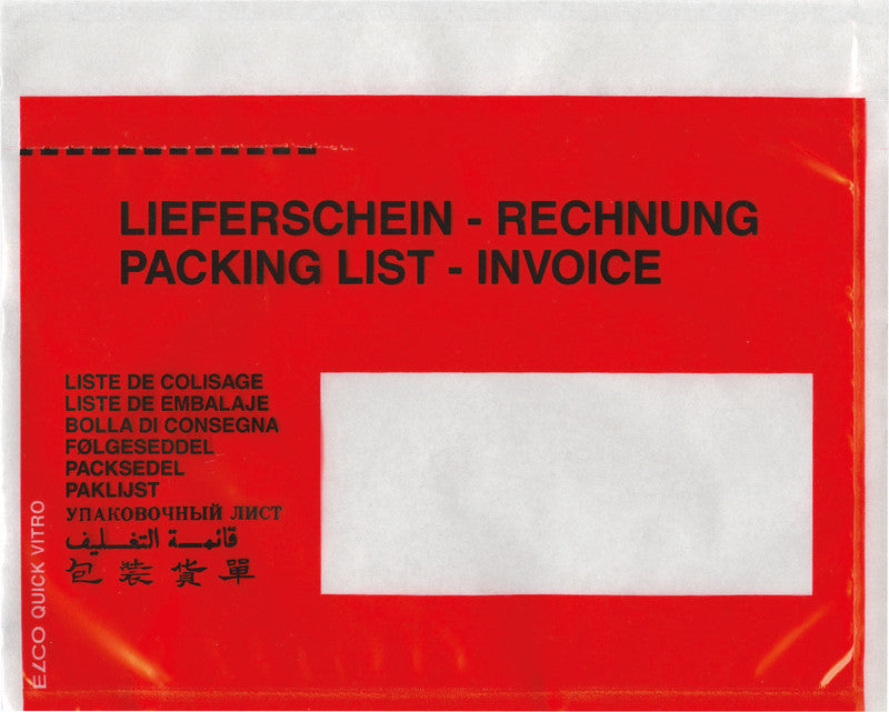 Elco Dokumententasche – C6 (162 × 114 mm), Fenster rechts, bedruckt, rot, selbstklebend – 250 Stück