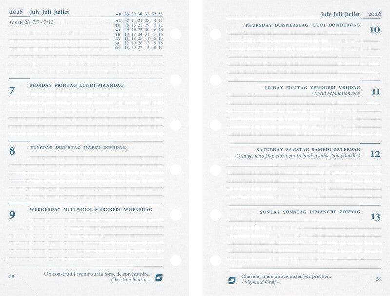 Succes Kalender-Einlage – 1 Woche/2 Seiten, 6-fach, 8 × 12,5 cm, 2026