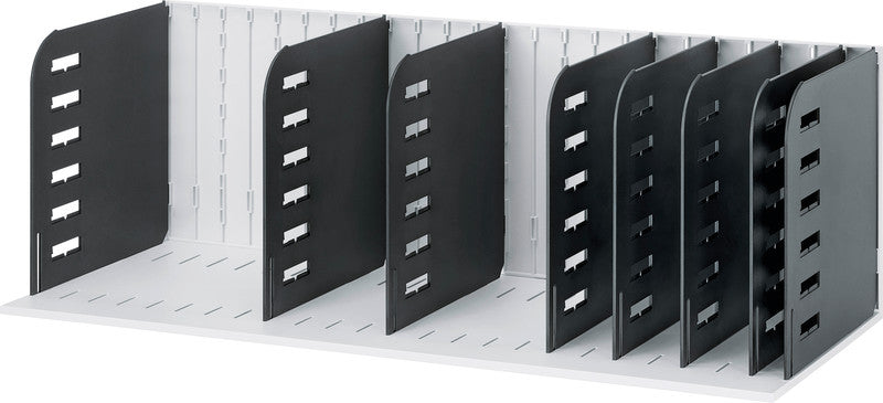 Styro Briefkorb – Kunststoff, 7 Fächer, stapelbar, schwarz, B 723 × H 248 × T 304 mm