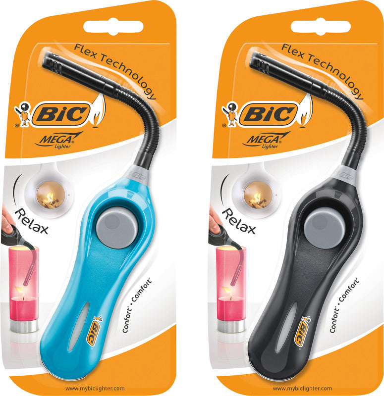 BIC Multifunktionsfeuerzeug Megalighter Flex Relax – flexibler Hals – Kunststoff – mehrfarbig
