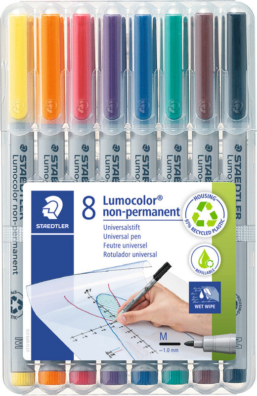 Staedtler Non-Permanent-Marker Lumocolor – mittel 0,8-1 mm – sortiert – 8er-Set – nachfüllbar