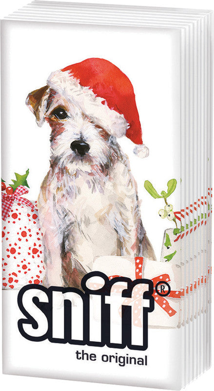 Sniff Taschentücher Christmas Pup – 4-lagig, mehrfarbig, 215 × 220 mm – 10 Tücher