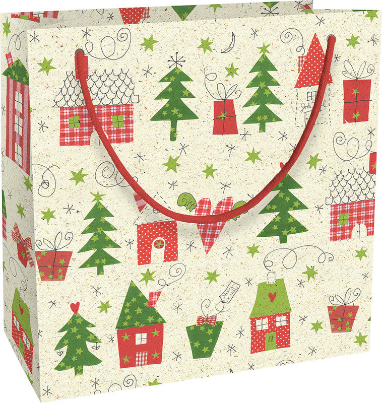 Braun + Company Tragetasche – Bullerbü, Weihnachten – aus Graspapier, gefüttert – 200 × 210 × 80 mm