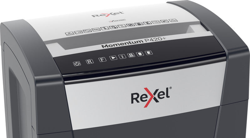 Rexel Momentum P420+ – Aktenvernichter, DIN P-4, Partikelschnitt 4 × 35 mm, 20 Blatt, 30 l, A4