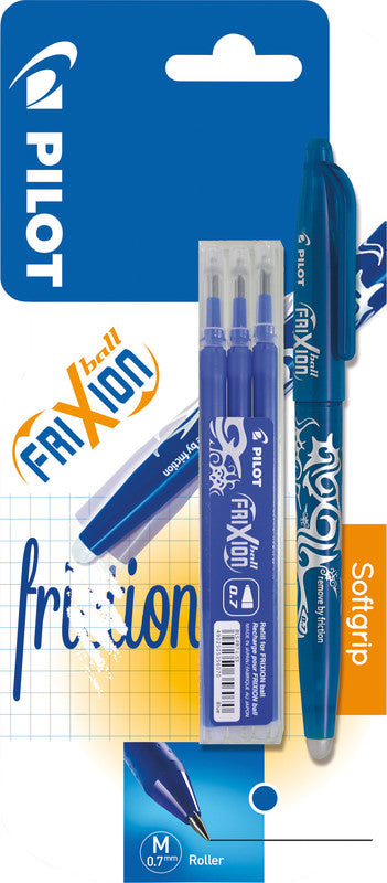 Pilot FriXion Ball – Radierbarer Tintenroller-Set mit Kappe, 0,7 mm, Blau, 4er Etui