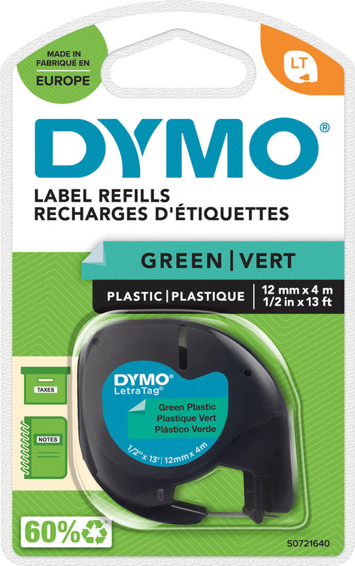 DYMO Schriftband – 12 mm × 4 m, grün, schwarz