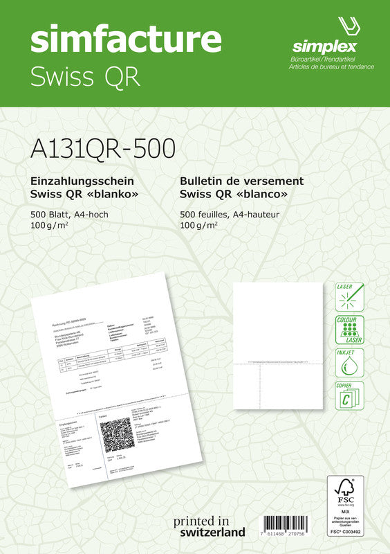 Simplex Formular - Swiss QR, für QR-Rechnung, A4