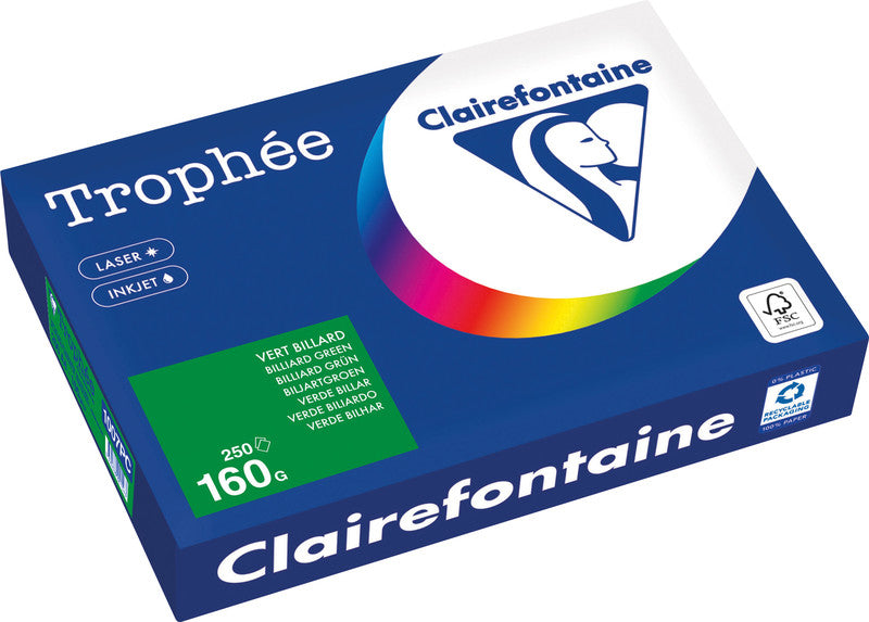 Clairefontaine Kopierpapier – A4, 160 g/m², Billardgrün – für Inkjet/Laser/Kopierer – FSC, EU Ecolabel