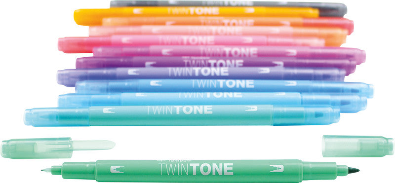 Tombow Fasermaler TwinTone, Strichbreite 0,3/0,8 mm, 12 Farben