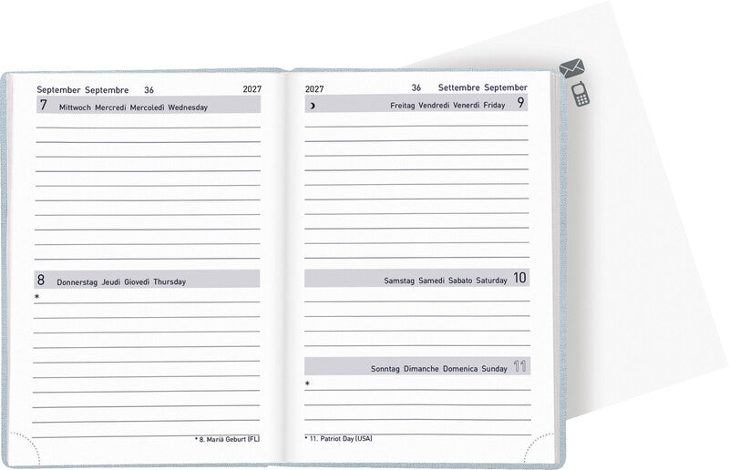 Biella Tell Agenda – 2 Tage pro Seite, gebunden, 8,5 × 12,5 cm, 2027