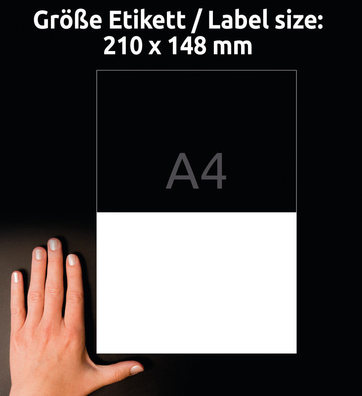 Avery Blattetiketten, 210 mm × 148 mm, weiss, Papier, permanent, 100 Blatt (200 Etiketten)
