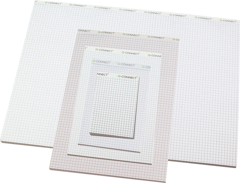 Q-connect Notizblock A4, kariert 4 mm, geheftet, 100 Blatt, 4-fach gelocht, perforiert, 65 g/m² – weiss