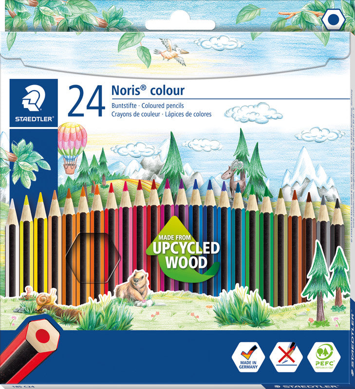Staedtler Buntstifte Noris colour Upcycling – 24 Farben, im Kartonetui, sechskantig, PEFC