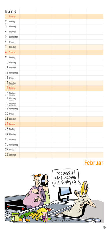Heye Familienplaner Butschkow – für Familien – 5 Spalten – Deutsch – 2026 – Spiralbindung, Aufhänger – 21 × 45